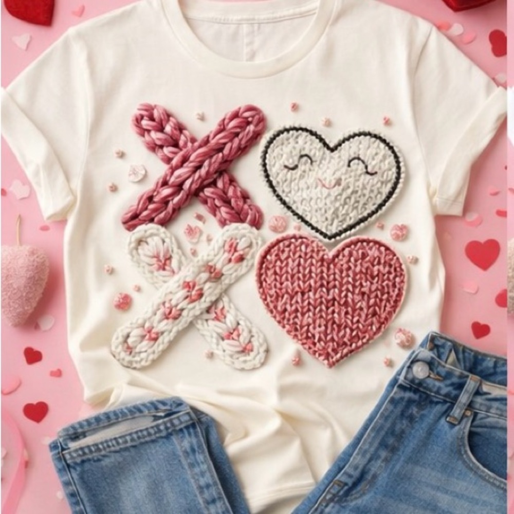 Valentine  Heart Graphic T-Shirt | Pink & Cream | Love Design